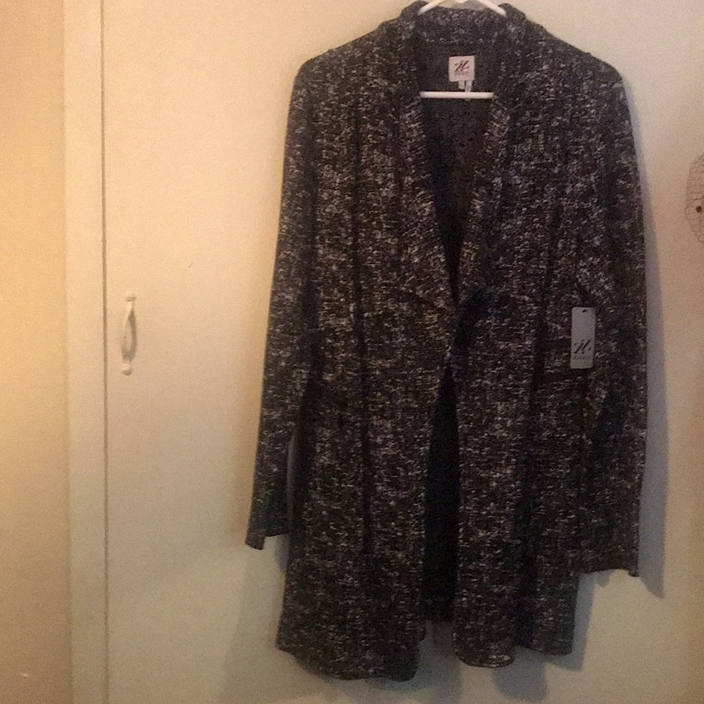 Zozo Black and White Drape Front Jacket Flattering slanted double waist zippers